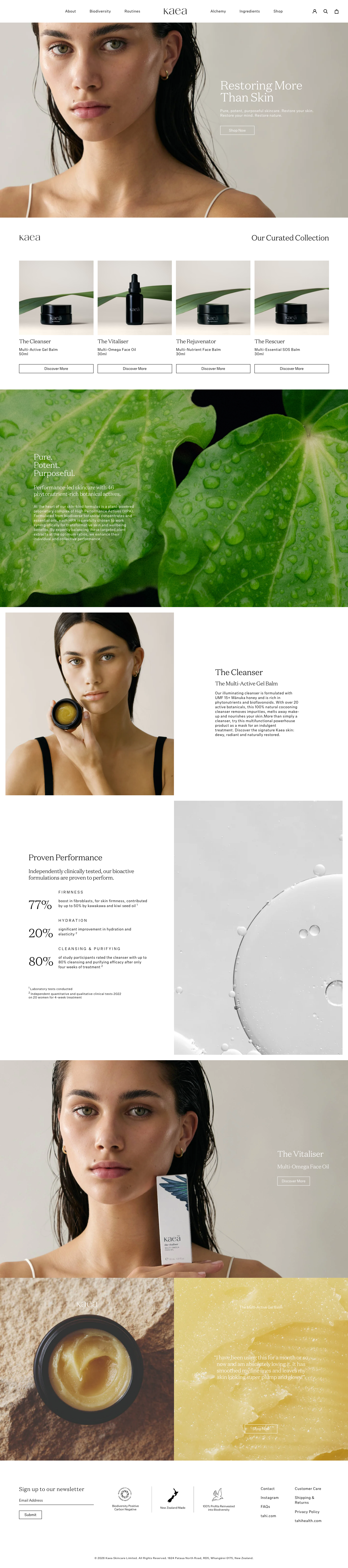 Kaea Skincare website, desktop view