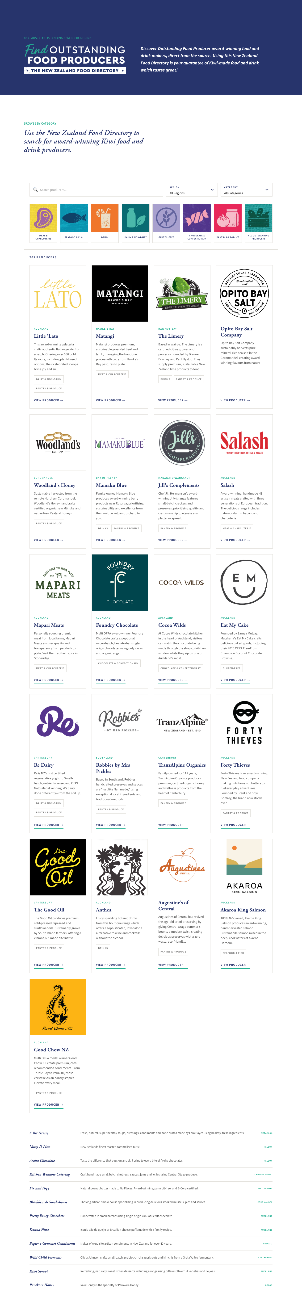 Outstanding Food Producer Awards website, desktop view